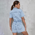 Summer Elegant Short Jumpsuit Denim Shirt